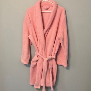 Gillian O’Malley Cozy Pink Plush Bathrobe - Soft Shawl Collar